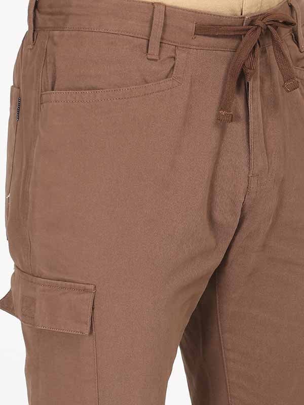 Indian Terrain Men's Comfort Fit Solid Brown Trousers